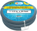 Pool Vacuum Hose 1-1/2 in x 30 ft - Heavy Duty Spiral Wound Hose