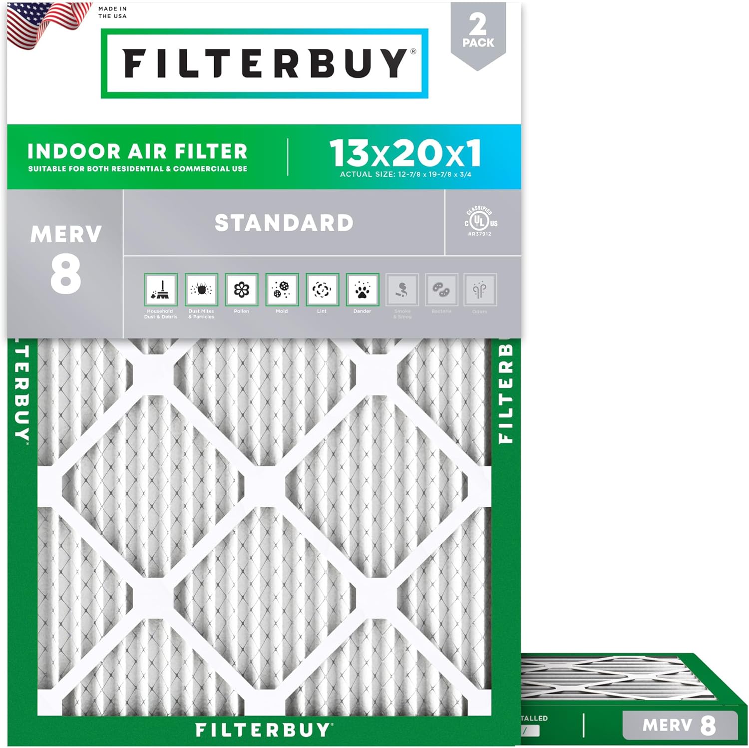 Filterbuy 13x20x1 Air Filter MERV 8 for Dust and Allergies
