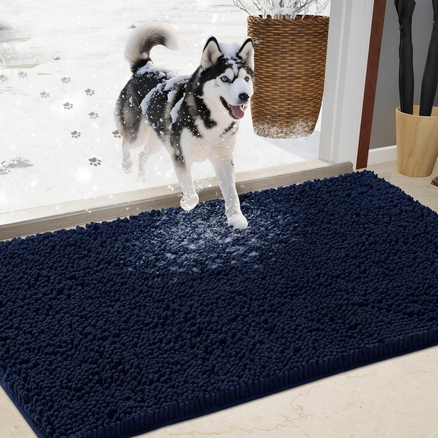 Chenille Absorbent Outdoor Doormat for Muddy Paws and Shoes
