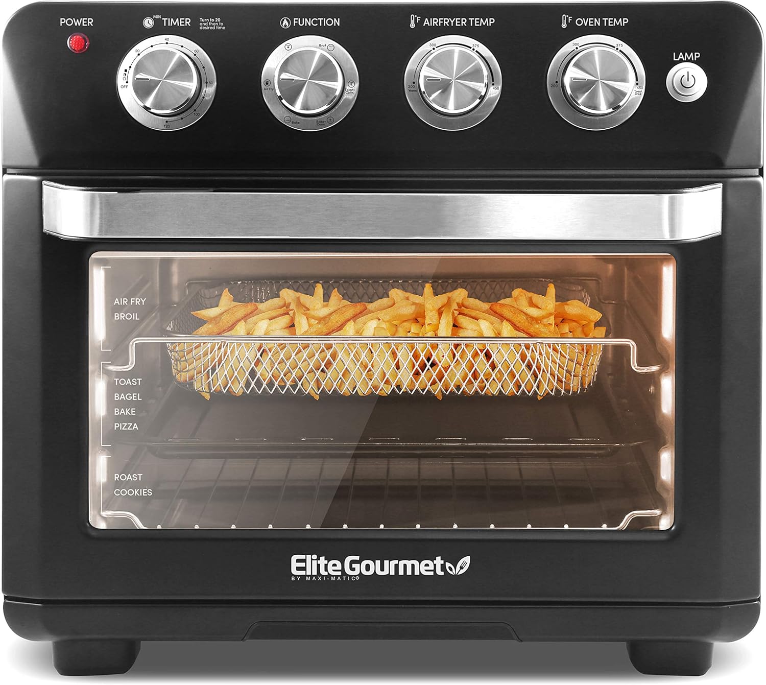 Elite Gourmet Oil-Less 25L Convection Oven: Grill, Bake, Roast, Air Fryer