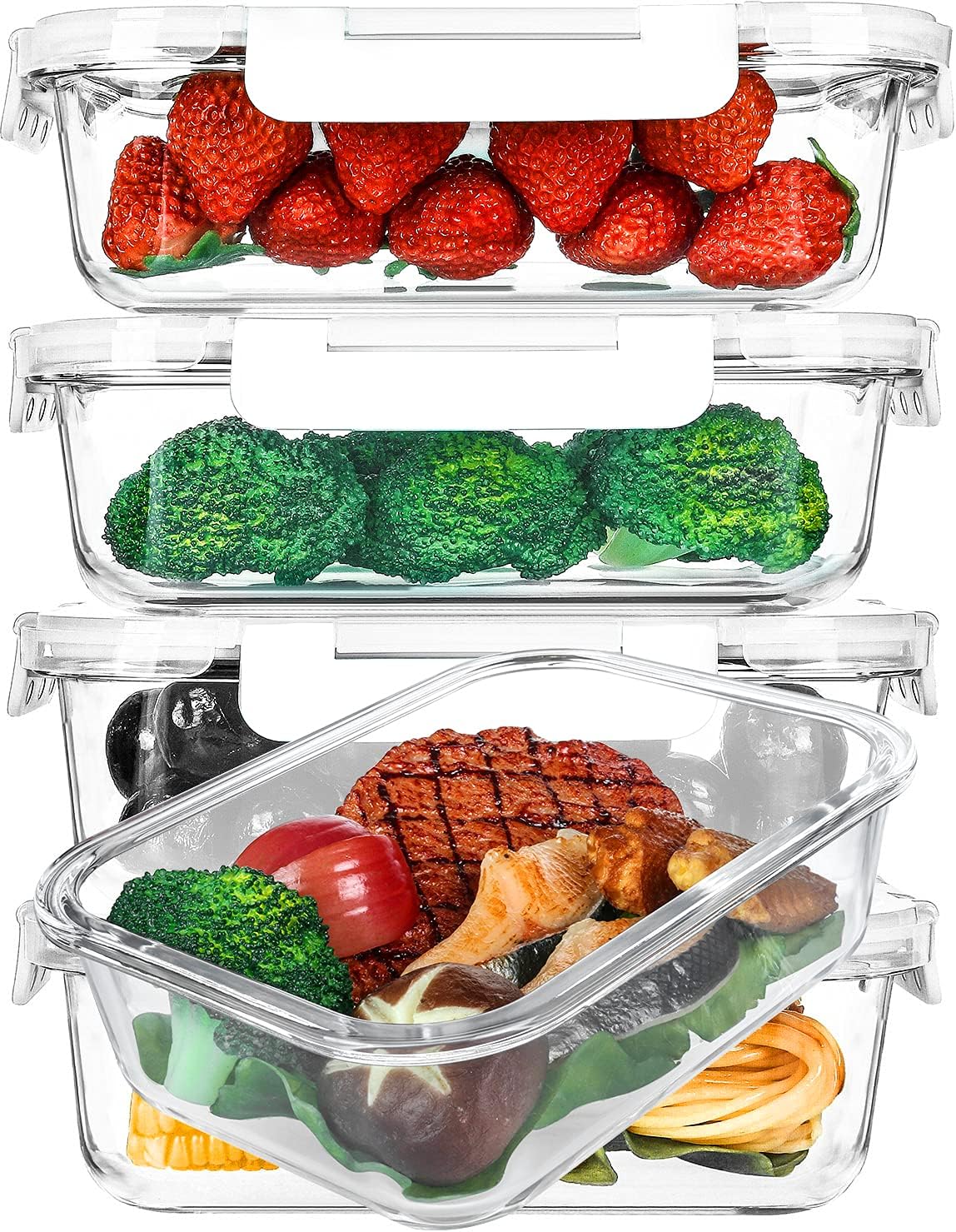 5-Pack Glass Meal Prep Containers with Locking Lids - Airtight & Versatile!