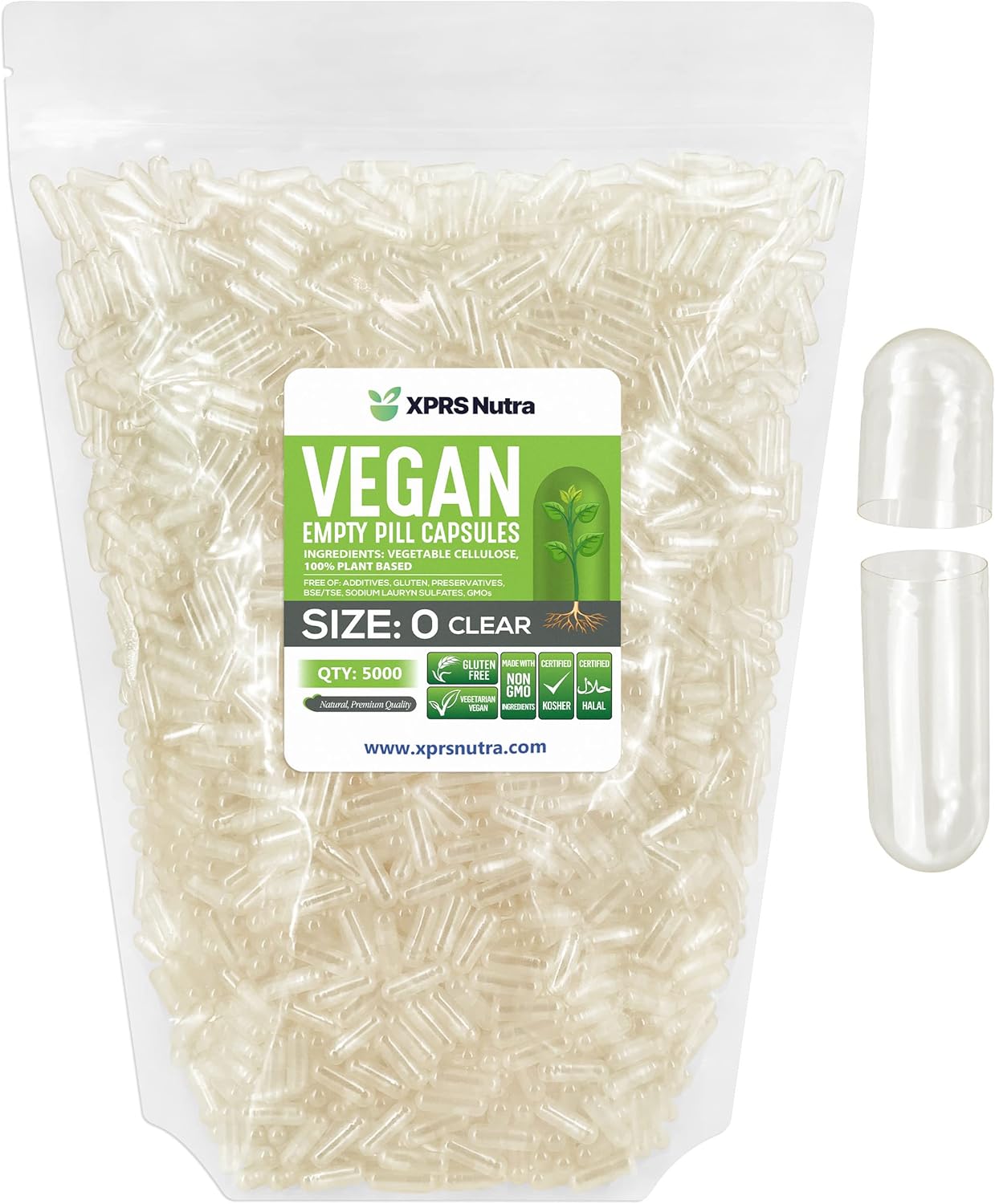 XPRS Nutra Size 0 Empty Capsules - 5000 Count Vegan Pills