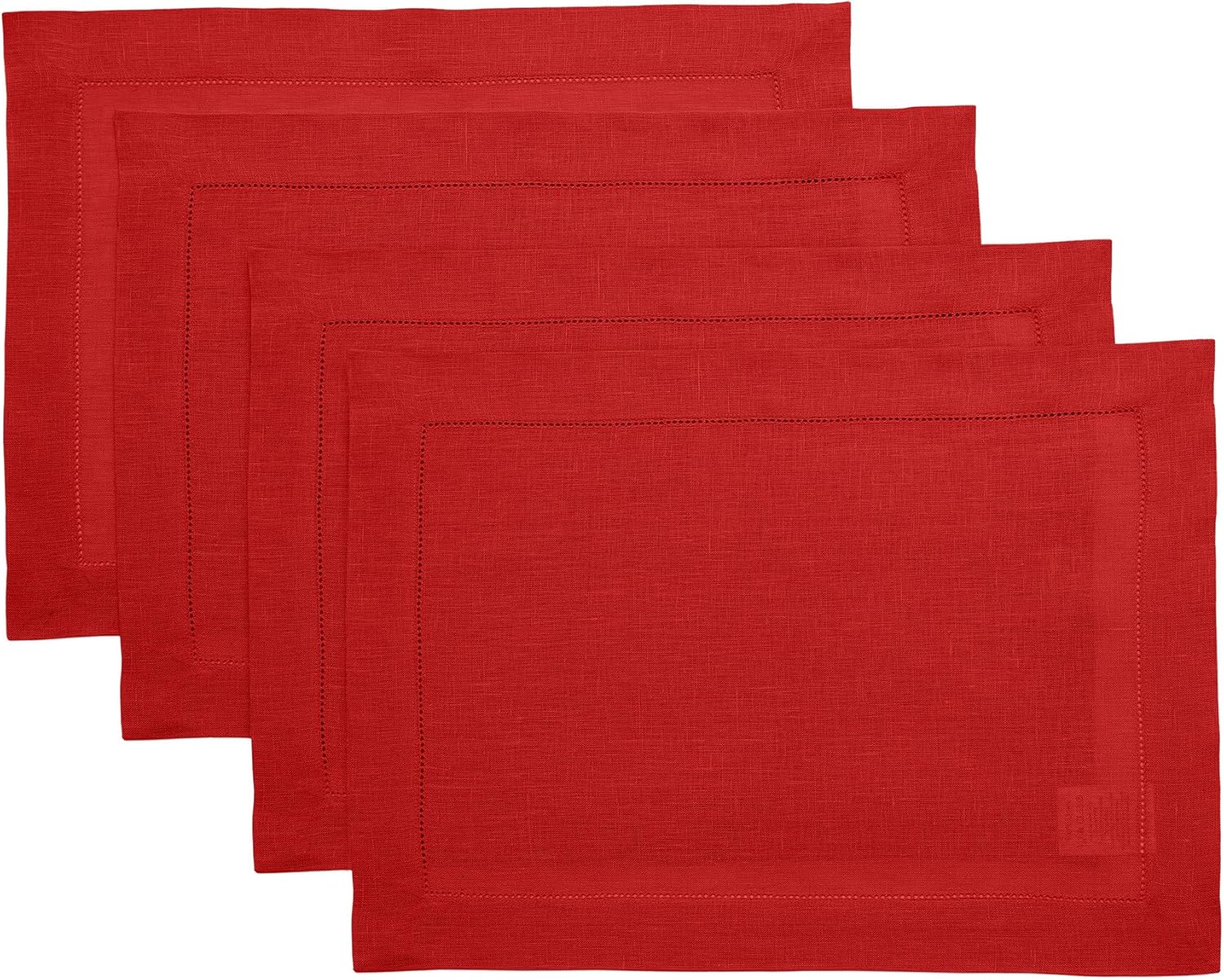 Classic Hemstitch Red Linen Placemats Set of 4 for Holidays