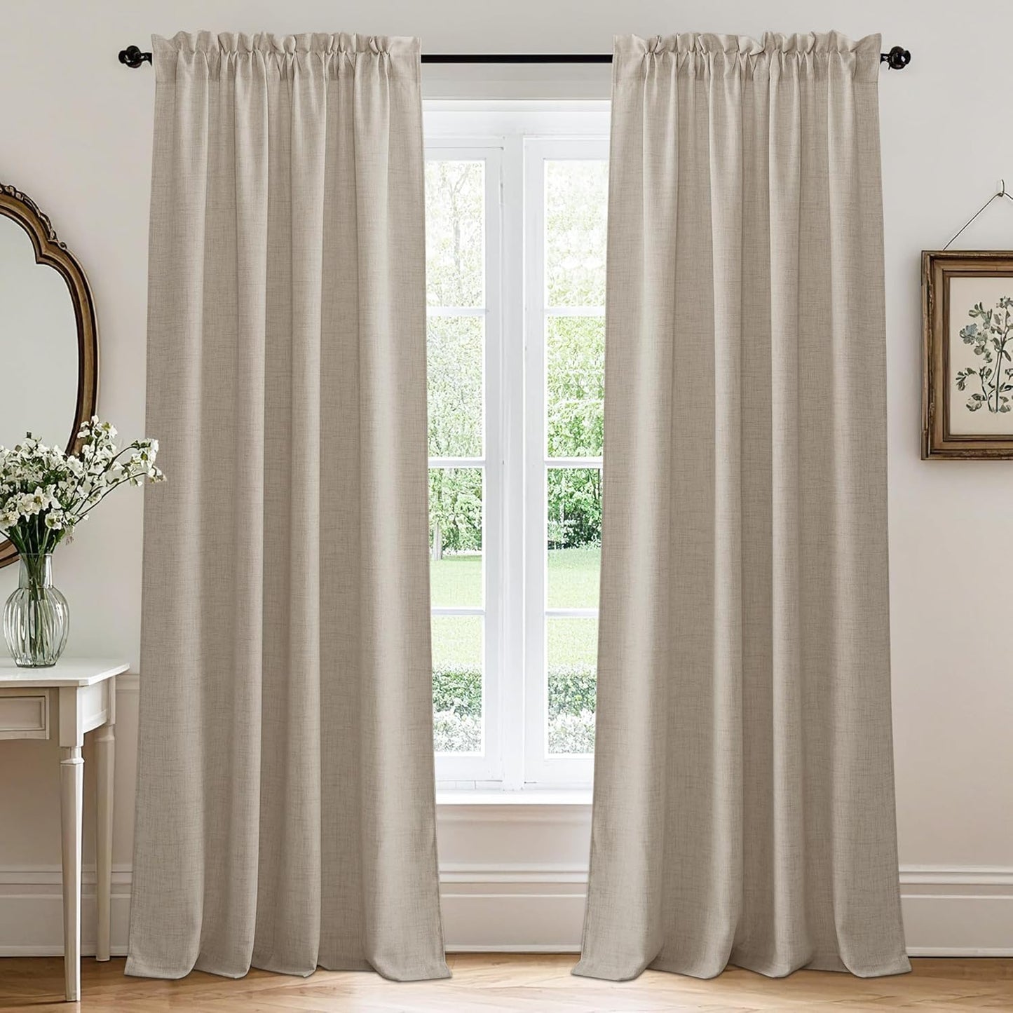 RYB HOME Natural Beige Linen Sheer Curtains for Any Room