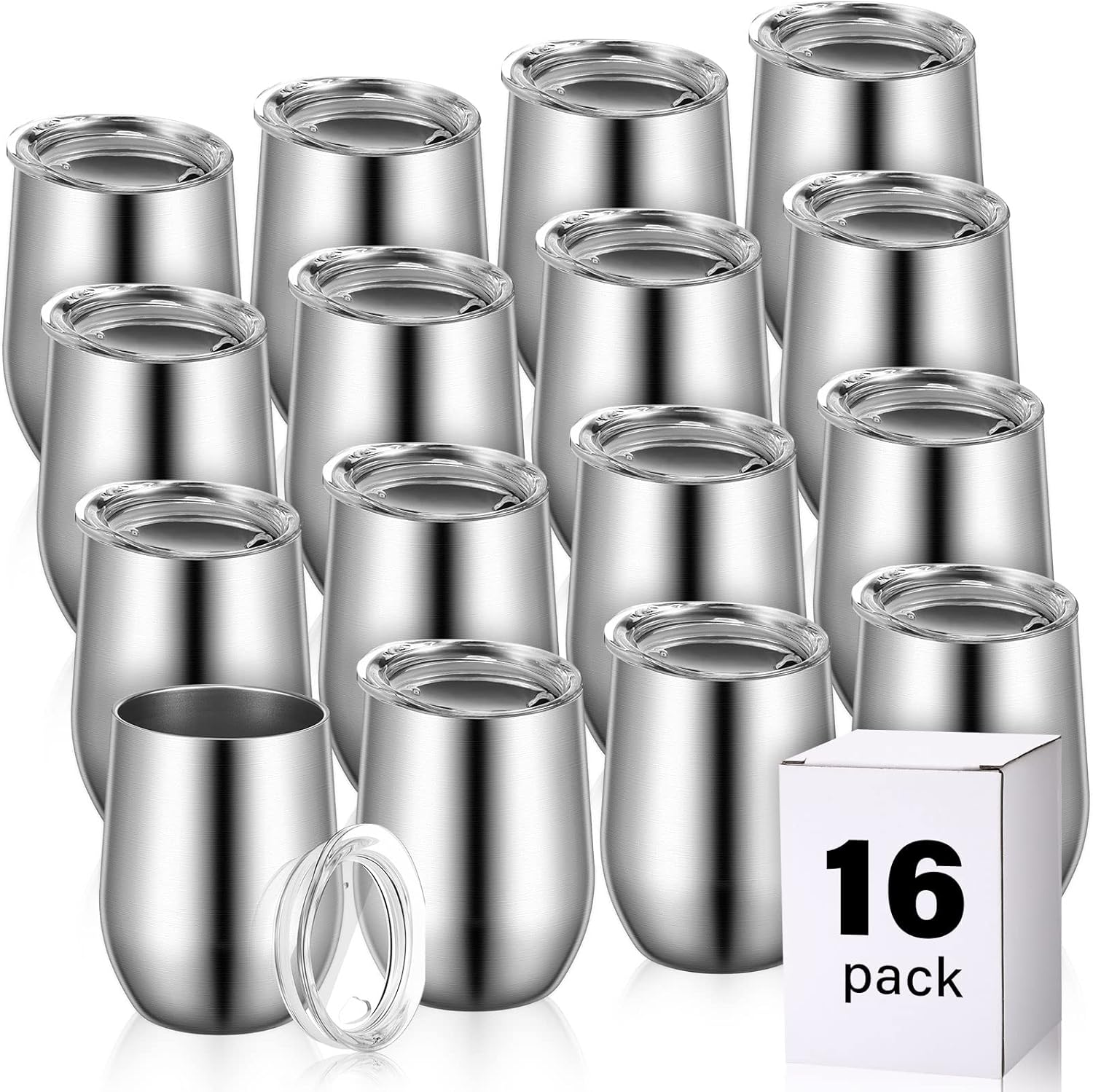 16 Pack Stainless Steel Wine Tumblers for Outdoor Travel