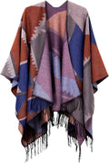 Urban CoCo Women's Printed Tassel Open Front Poncho - Cozy Reversible