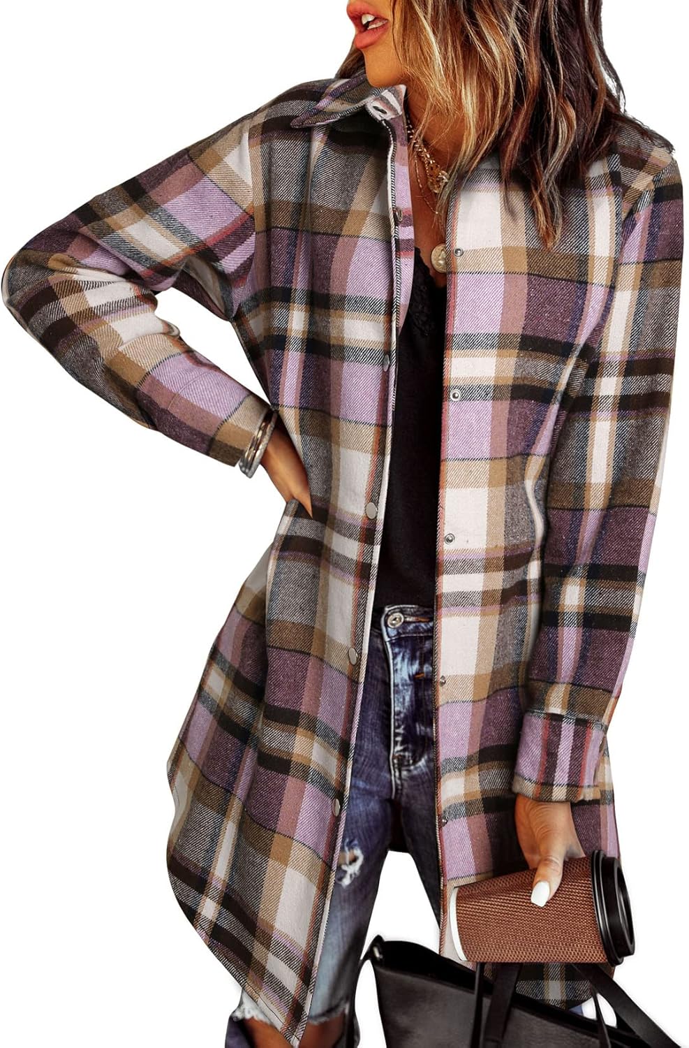 EVALESS Color Block Plaid Shacket Jacket for Stylish Fall Looks