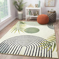 RoomTalks Mid Century Modern Washable Rug 4x6 - Green Boho Aesthetic