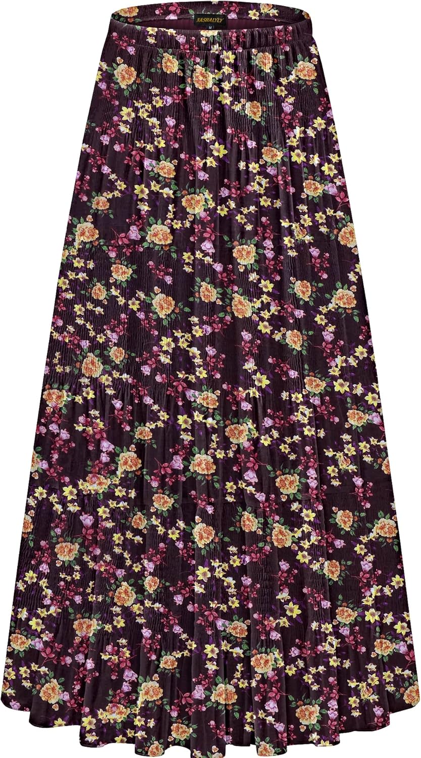 Chiffon Elastic High Waist Pleated A-Line Maxi Skirt for Women