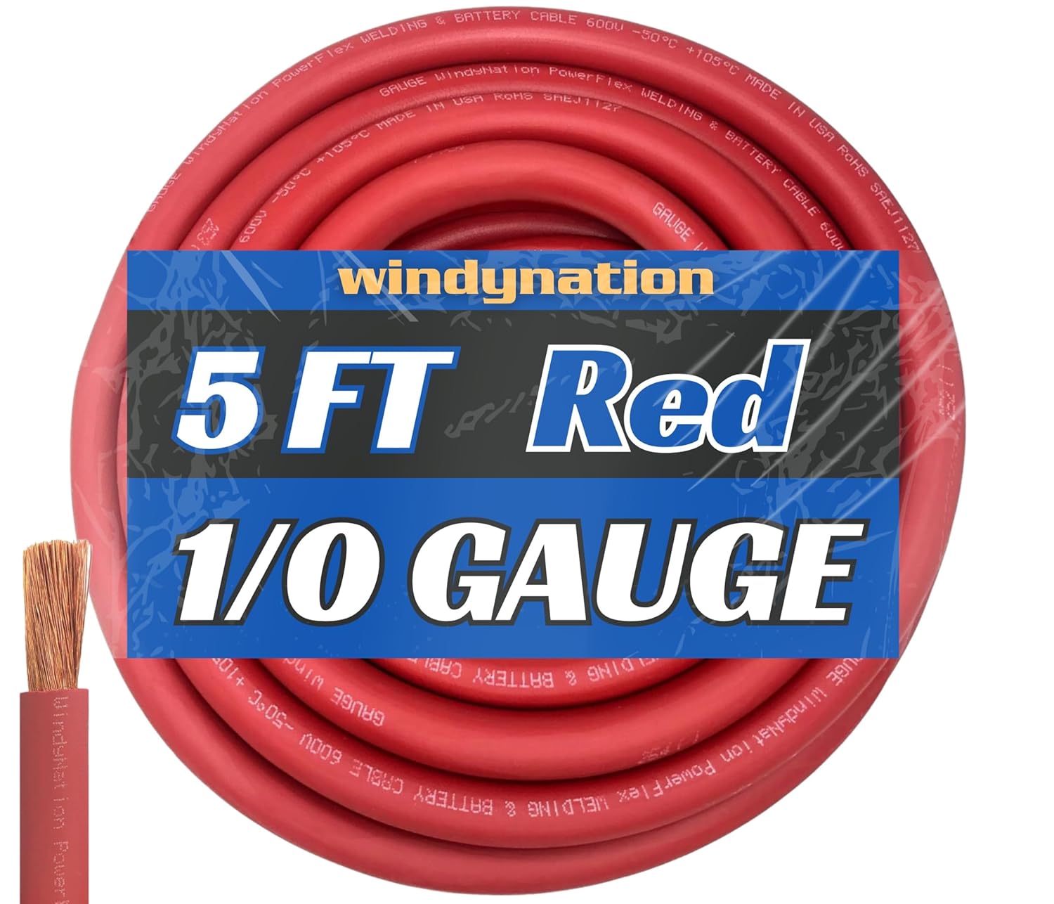WNI 1/0 Gauge 5 Feet Red Ultra Flexible Welding Battery Cable