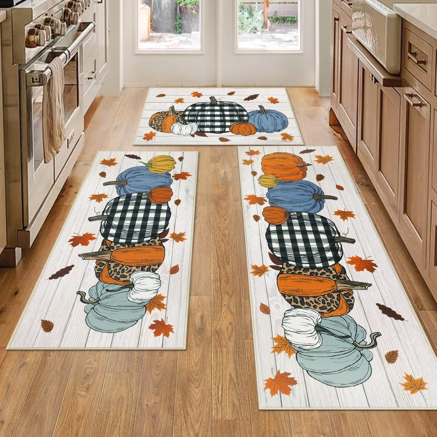 Fall Pumpkins Kitchen Rug Sets Non Slip Washable Mats for Home