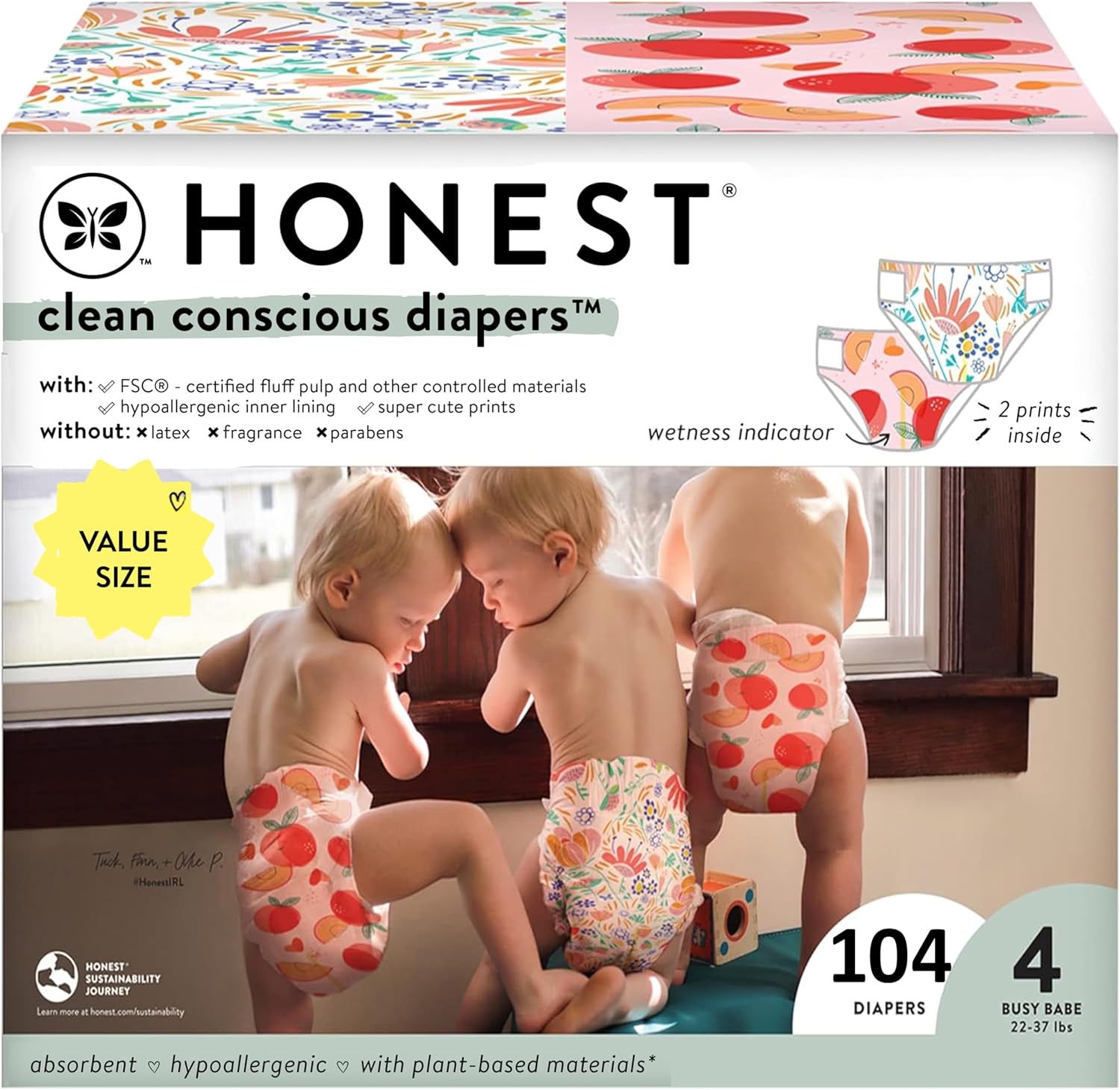 The Honest Co. Plant-Based Diapers | Super Club Box | Size 4, 104 Count