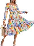 Amegoya Boho Flowy Square Neck Floral Midi Dress - Smocked Comfort