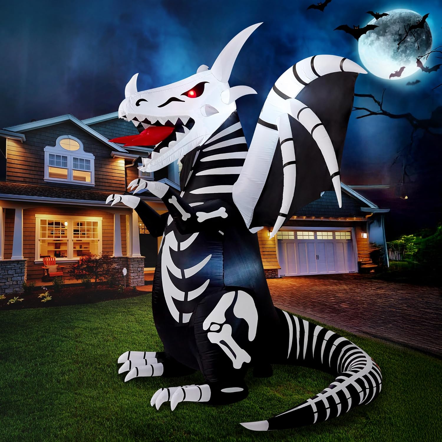 8 FT Tall Halloween Inflatable Skeleton Dragon for Spooky Decor