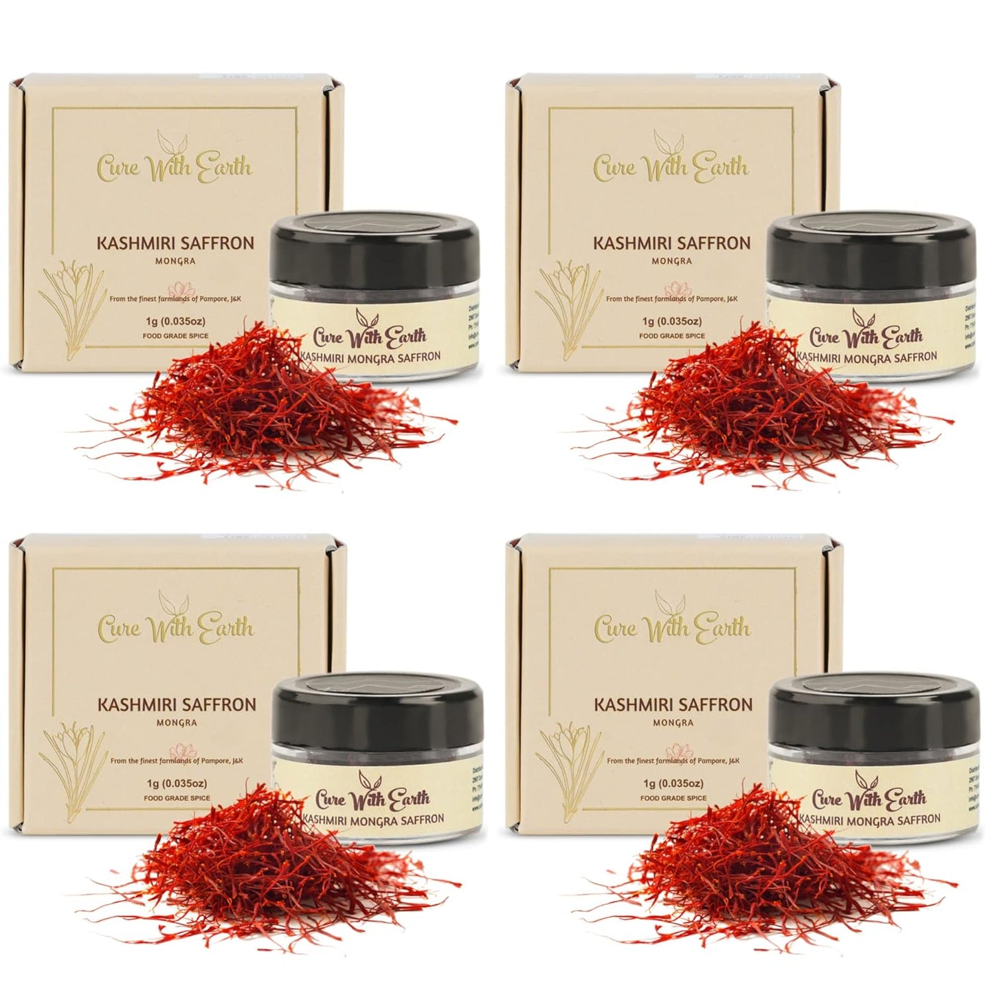 Pure Kashmiri Mongra Saffron Pack of 4 - Grade A Certified Quality