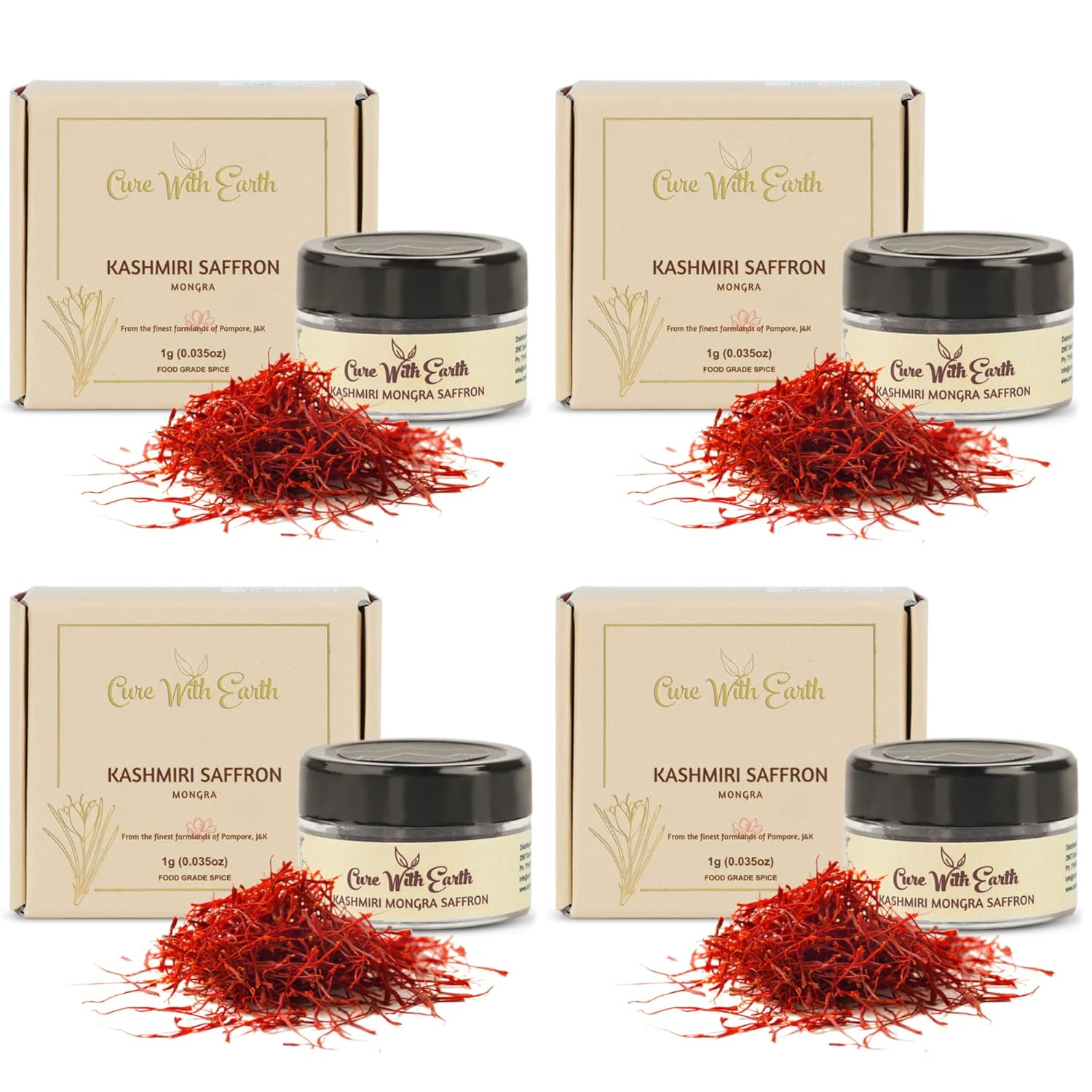 Pure Kashmiri Mongra Saffron Pack of 4 - Grade A Certified Quality