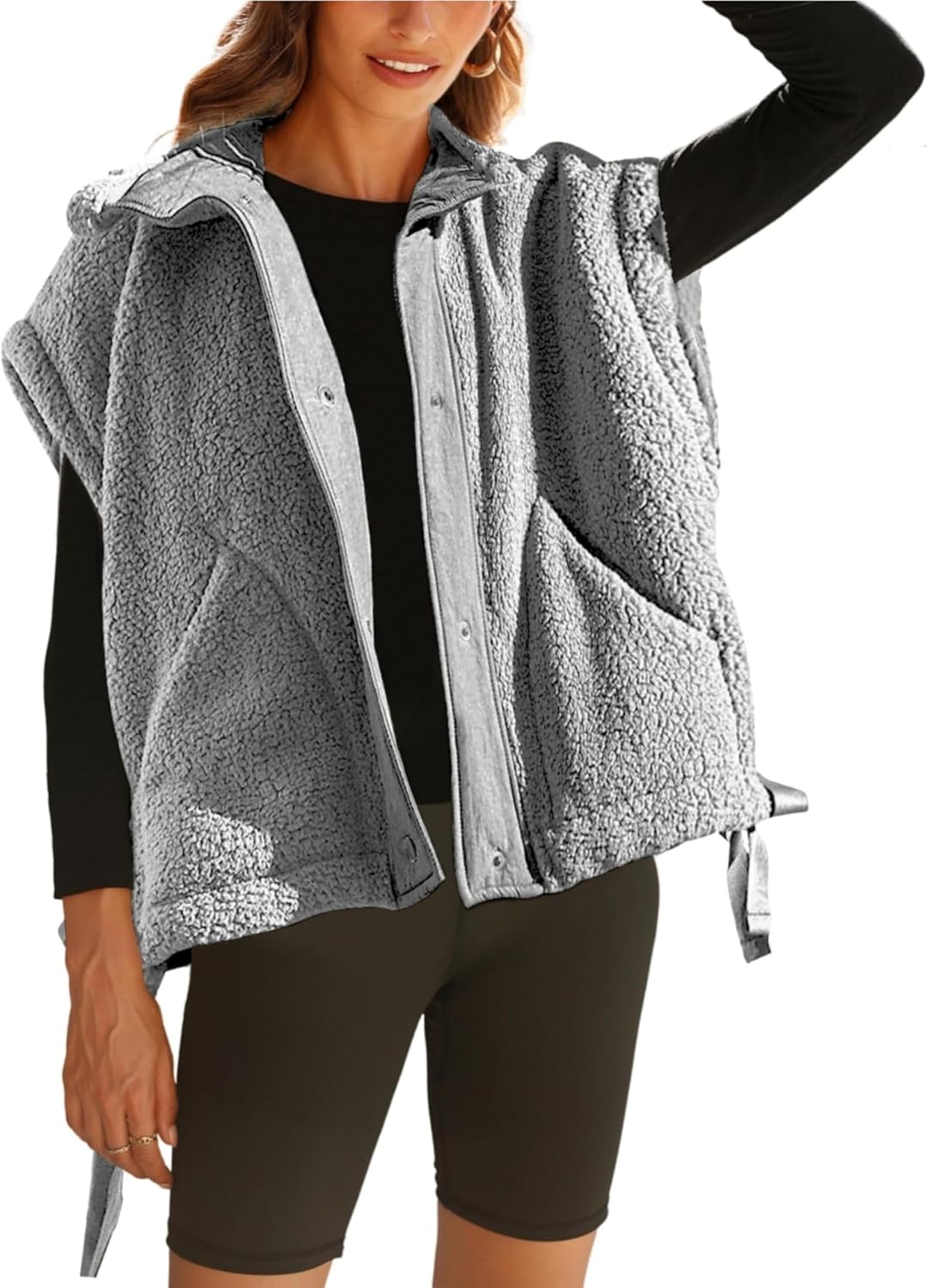 Womens Sherpa Fleece Vest Casual Outerwear with Pockets