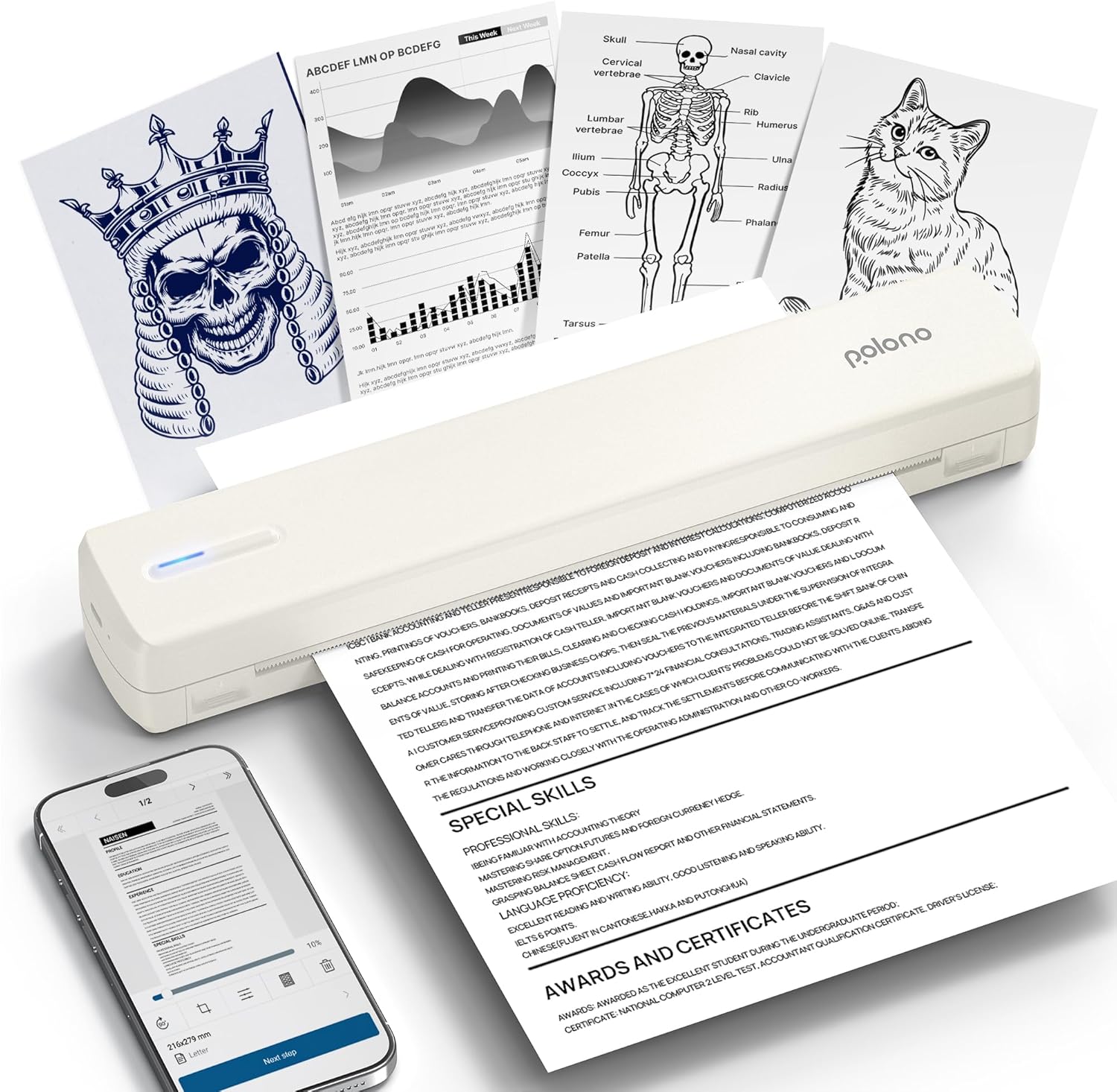 POLONO Portable Printer Wireless for Travel - D810 Bluetooth