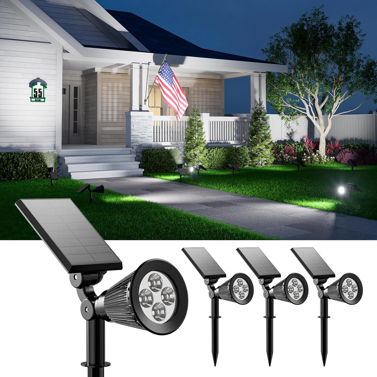 4 Pack Solar Spotlights Outdoor Waterproof for Landscape Lighting