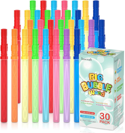 30 Pack Big Bubble Wands for Kids - Perfect Summer Fun