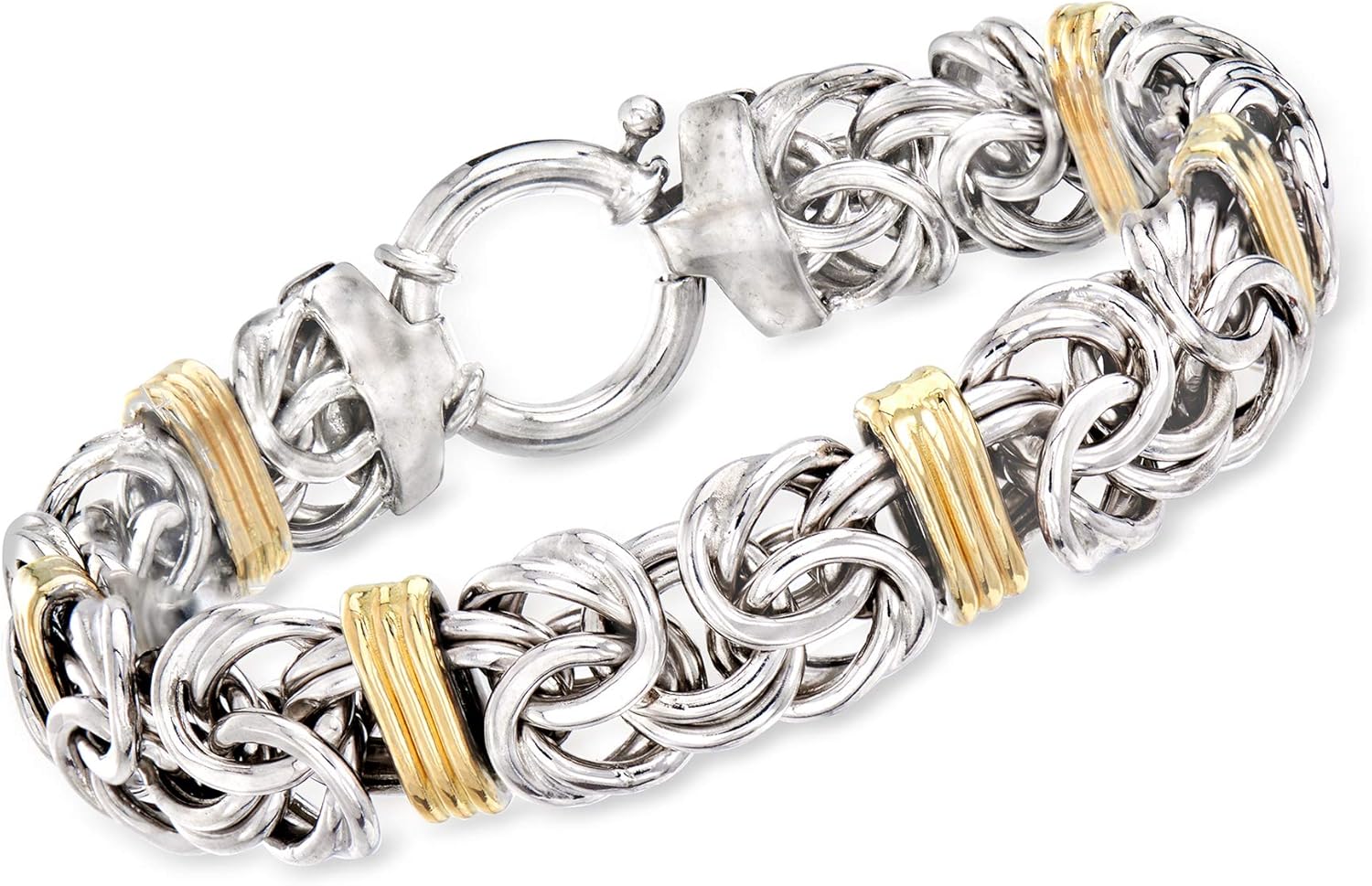 Sterling Silver and 14kt Yellow Gold Byzantine Station Bracelet