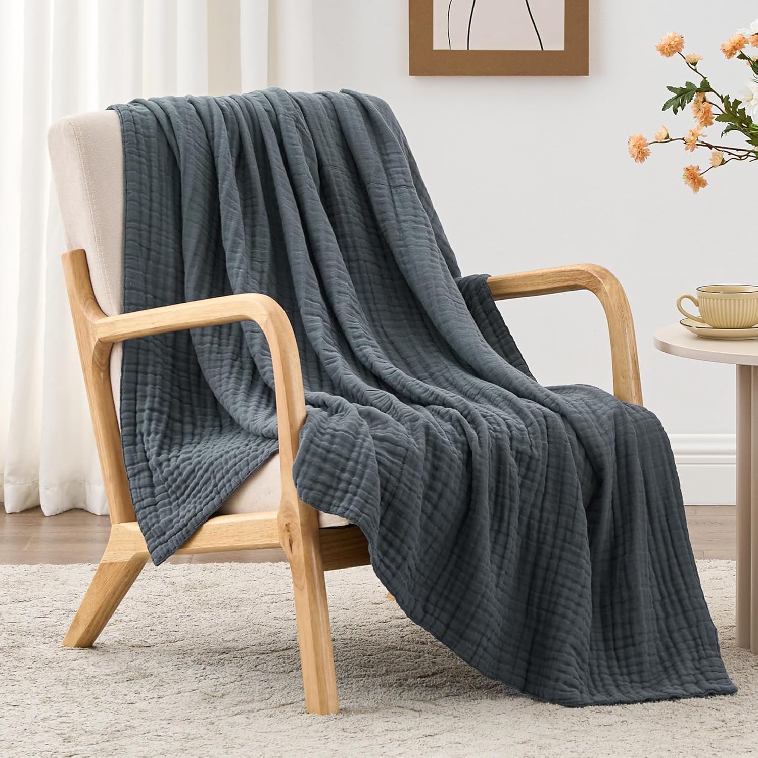 100% Cotton Muslin Blanket for Couch Bed - Lightweight & Soft
