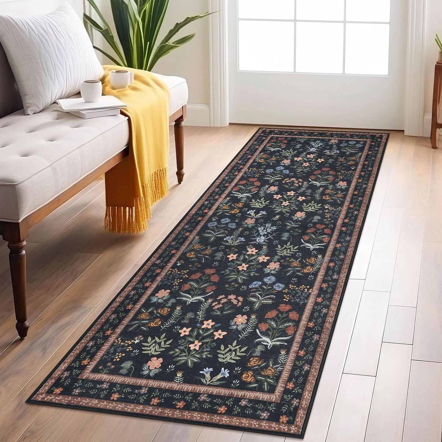Boho Floral Machine Washable Runner Rug 2x6 for Any Space
