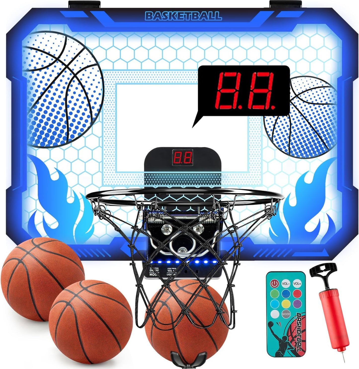 Indoor Basketball Hoop for Kids with LED Lights and Remote Control