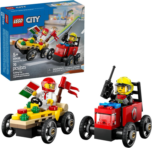 LEGO City Pizza vs. Fire Truck Race - Fun Building Toy for Kids 5+ - Includes Chef & Firefighter Minifigures