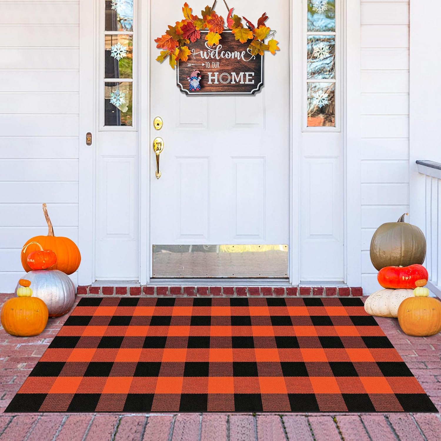 Buffalo Plaid Outdoor Rug for Fall Decor - 3x5 Cotton Mat