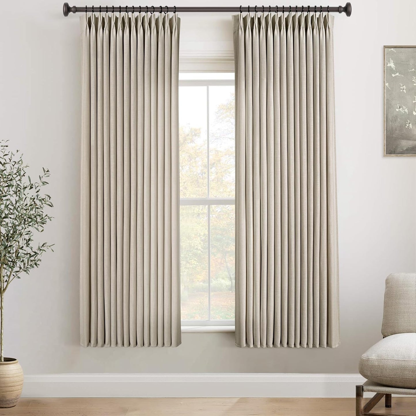 Linen Pinch Pleated Curtains 72 Inch Length for Living Room