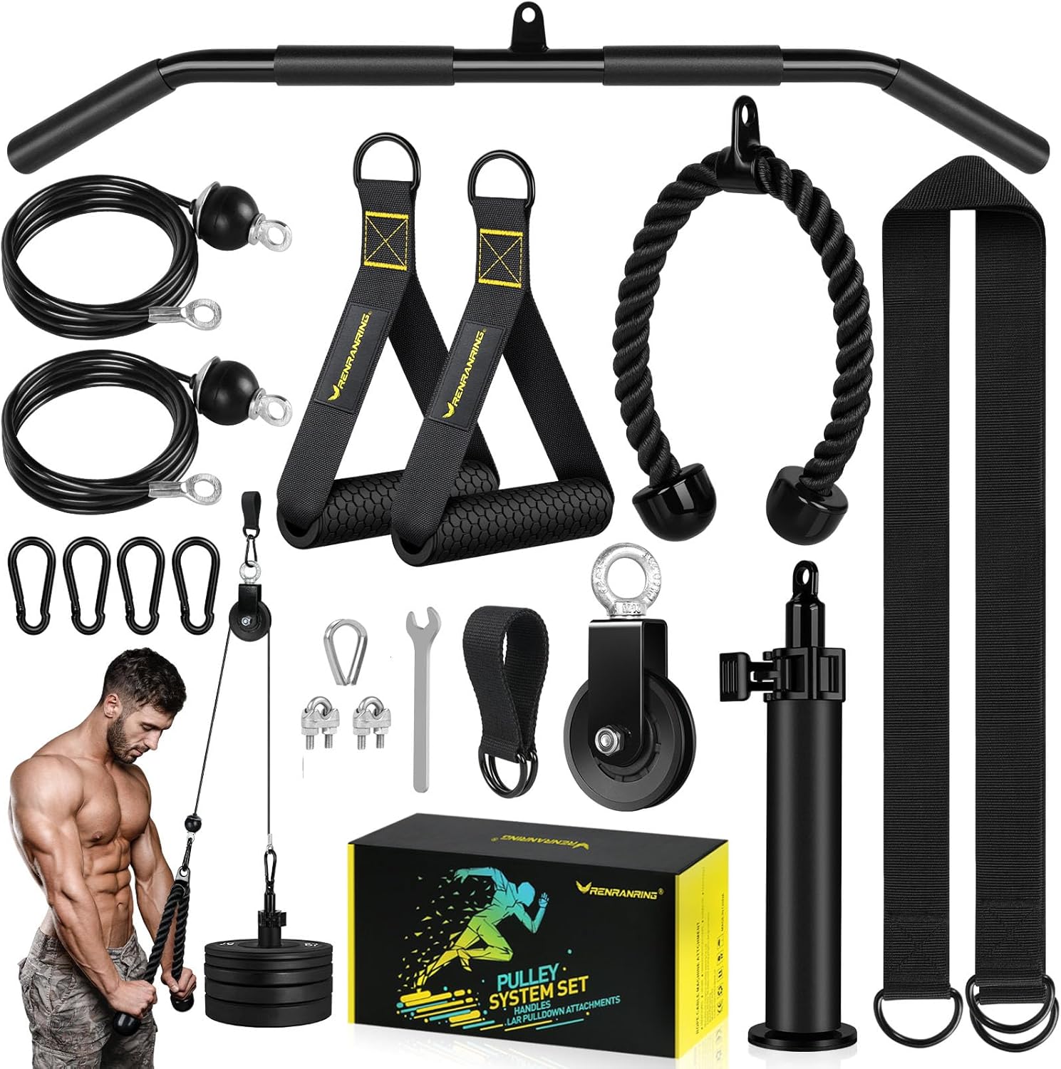 RENRANRING Pulley System for Home Gym with LAT Pull Down Bar