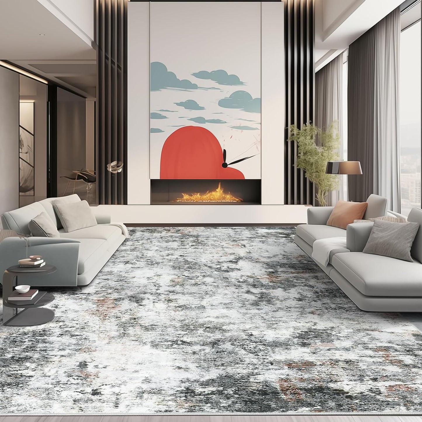 Modern Abstract Washable 8x10 Area Rug for Living Room Decor