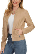 Fahsyee Zip Leather Jacket for Women - Faux PU Moto Biker Coat