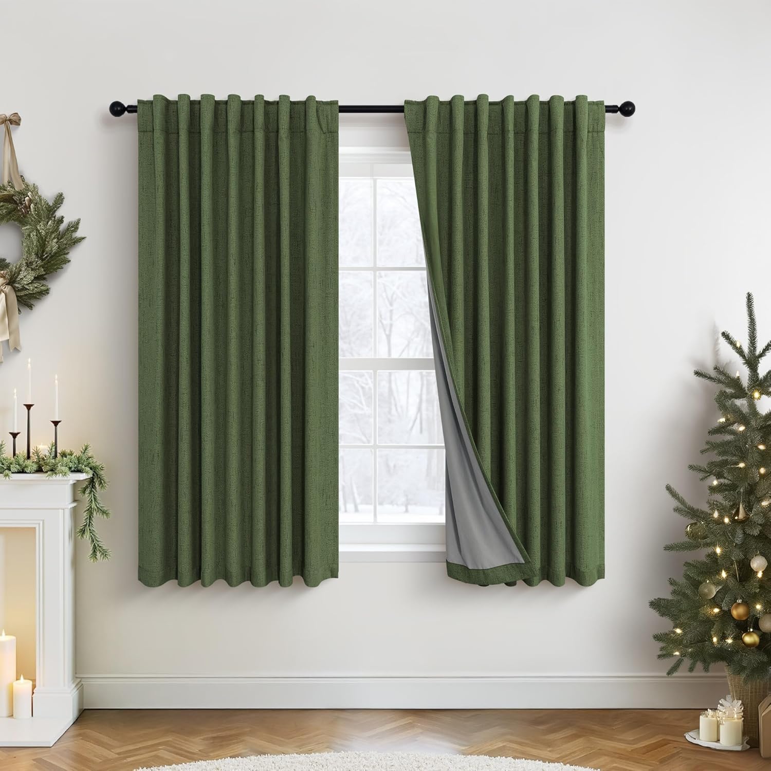 Pitalk Olive Green Blackout Curtains for Kids Room 63 Inch