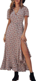 PRETTYGARDEN Women's Summer Maxi Dress - Flowy Floral Wrap Maxi