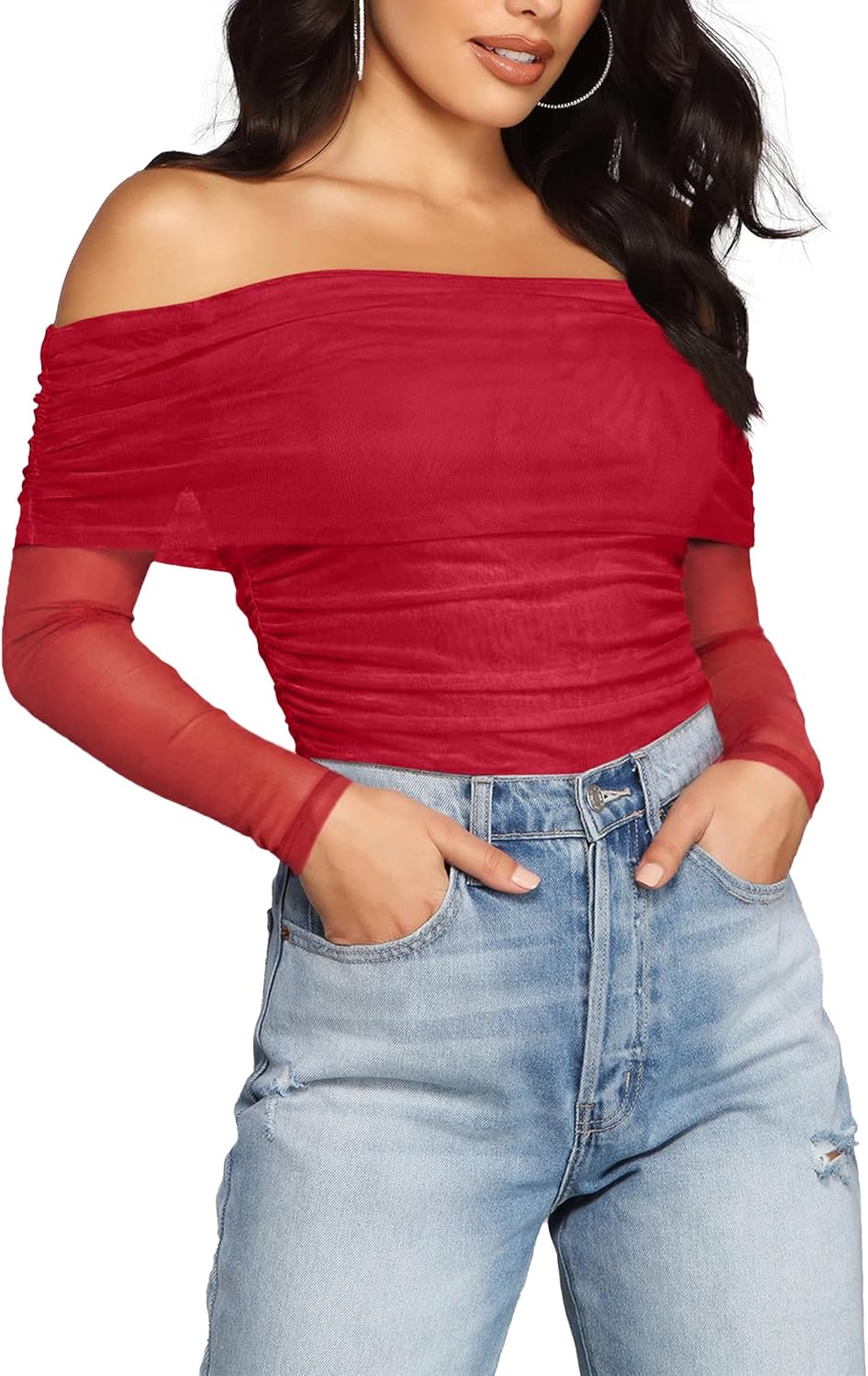 SAUNGKUAI Women's Off The Shoulder Long Sleeve Bodysuit Review