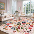 9x12 Washable Area Rug Beige Pink Boho Floral - Soft, Non Slip