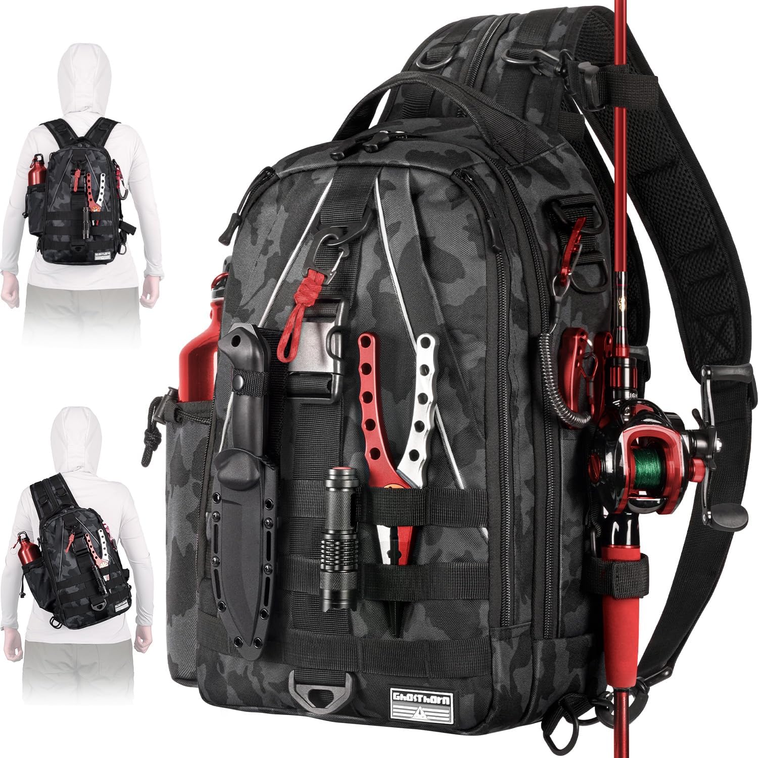 Ghosthorn Fishing Backpack - Rod Holder, Tackle Box - Gift for Anglers