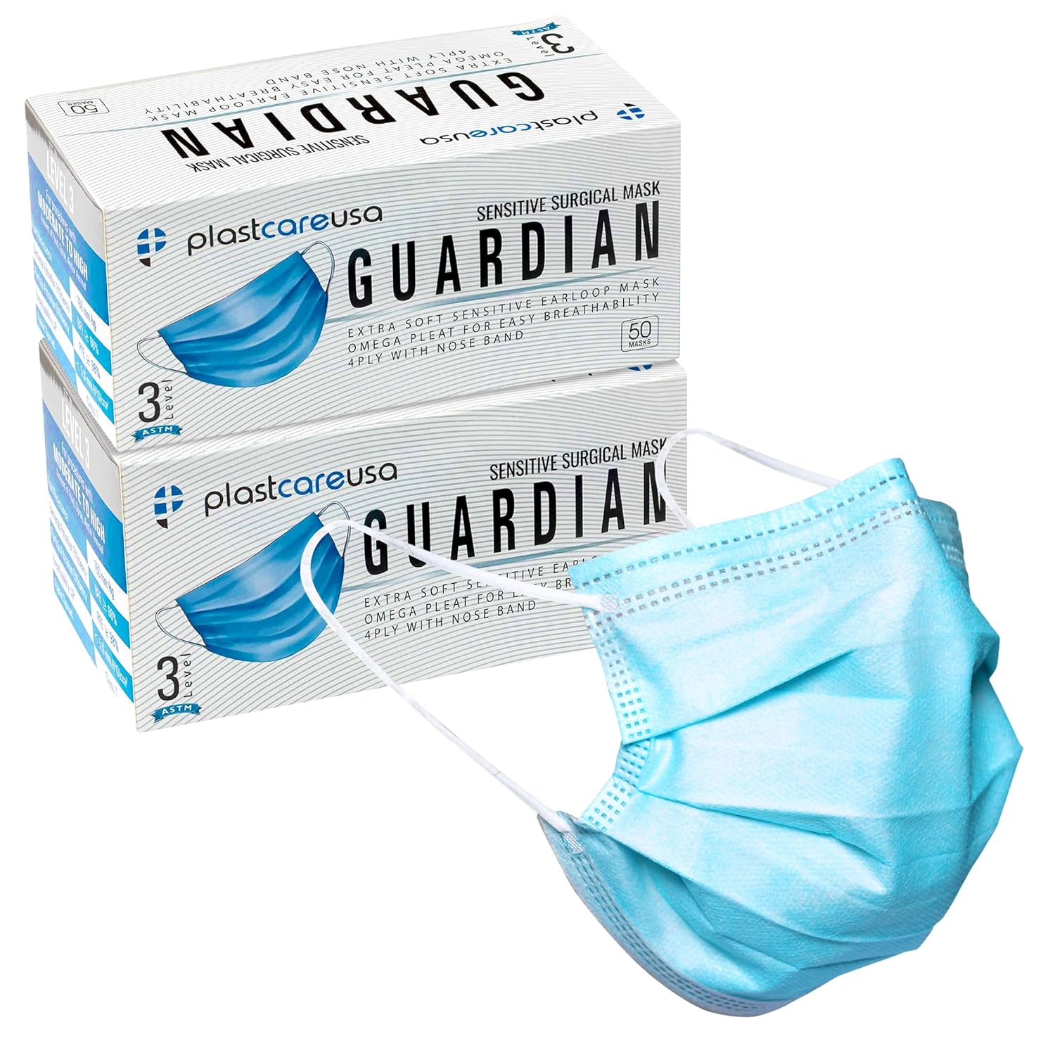 PlastCare USA 100 4-Ply ASTM Level 3 Face Masks for Safety