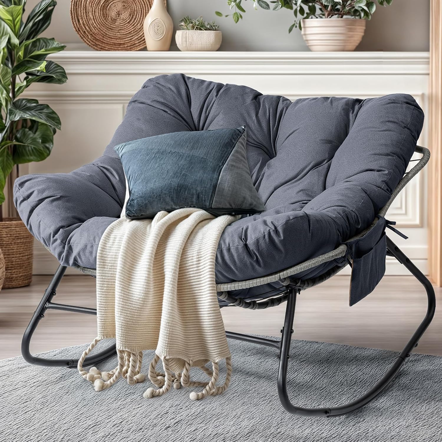 LotFun Outdoor Papasan Rocking Chair for Relaxation and Comfort