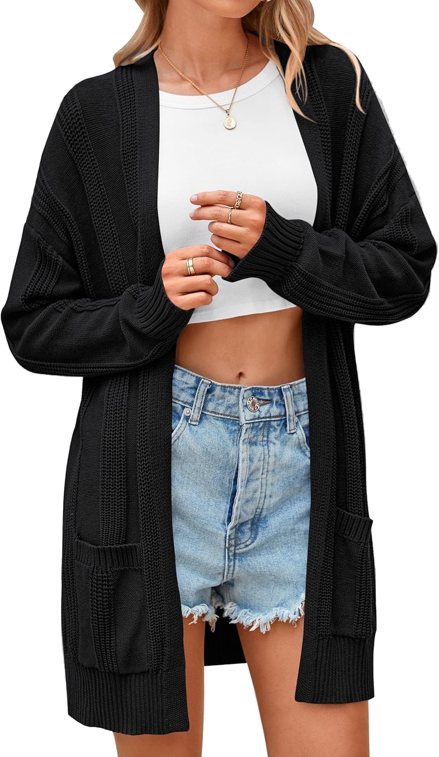 PRETTYGARDEN Women's Fall Loose Open Front Cardigan with Pockets