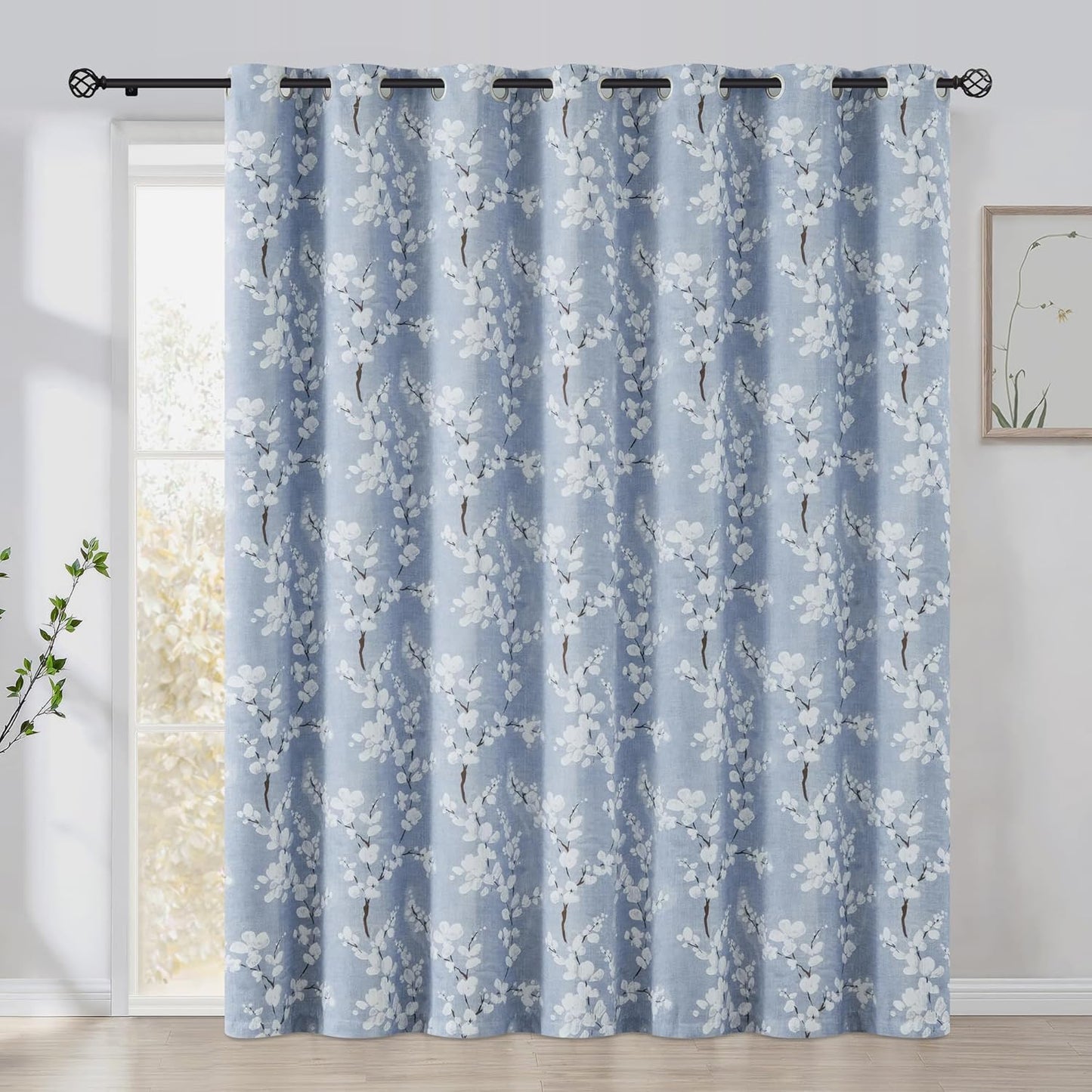 FMFUNCTEX Blackout Sliding Door Curtains with Floral Design