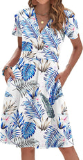 Womens Short Sleeve V Neck Floral Sundress with Pockets - Lightweight