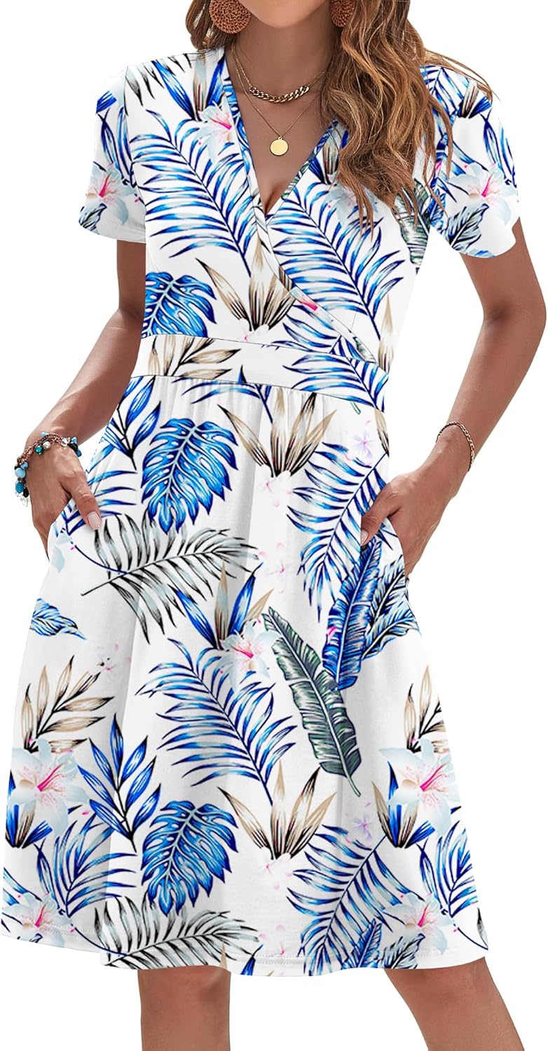 AUSELILY Womens Summer Dresses 2025 Short Sleeve V Neck Floral