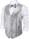 Mens Sequins Vest V-neck Waistcoat Bowtie Set - Shiny Prom Wear