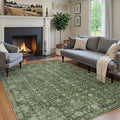 Boho 5x7 Green Rugs for Bedroom, Soft Low Pile Area Rug