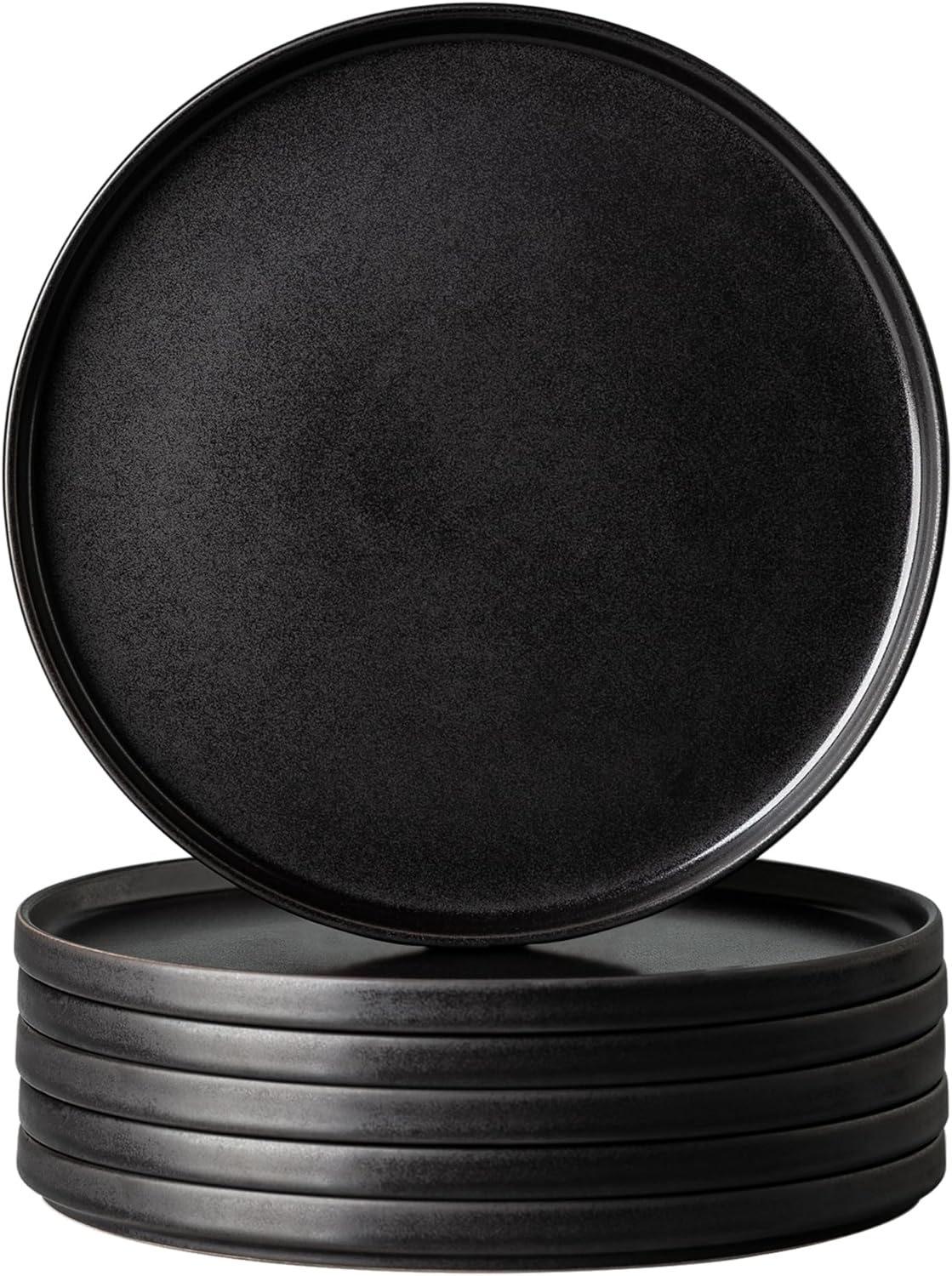 AmorArc Ceramic Dinner Salad Plates Set of 6, Unique Matte Black