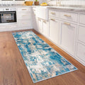 Modern Abstract Runner Rug 2x6 Turquoise Beige Grey Yellow - Soft