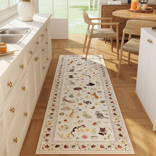 Runner Rug for Kitchen Non Slip 2ft 6in'x8ft Washable Floral Design